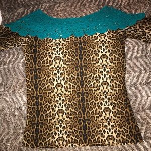 Crazy Train Cheetah print blouse with turquoise